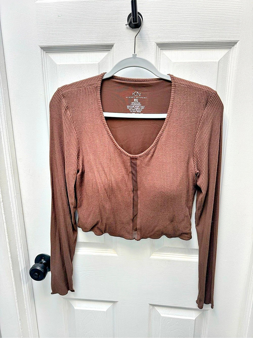 KN Klassic Network Ribbed Scoop Neck Top Brown XL NWT